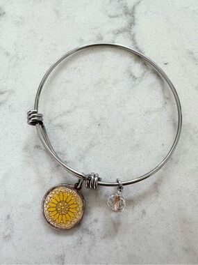 Yellow Sunflower Charm Bangle Bracelet - Women Jewelry